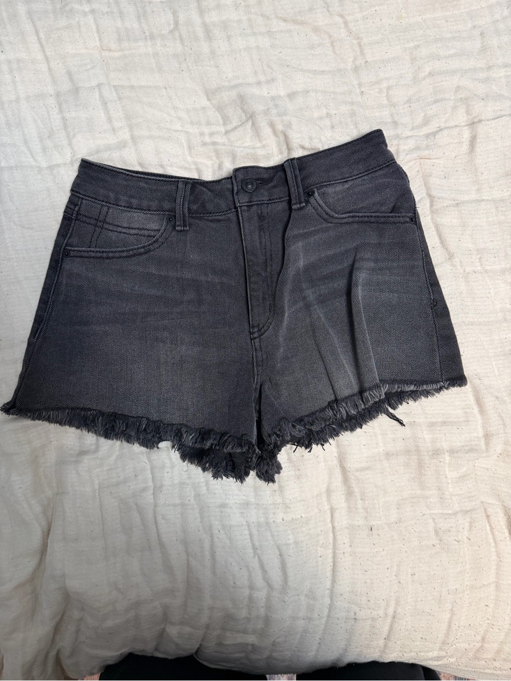 Women's Black Denim Cutoff Shorts with Frayed Hem